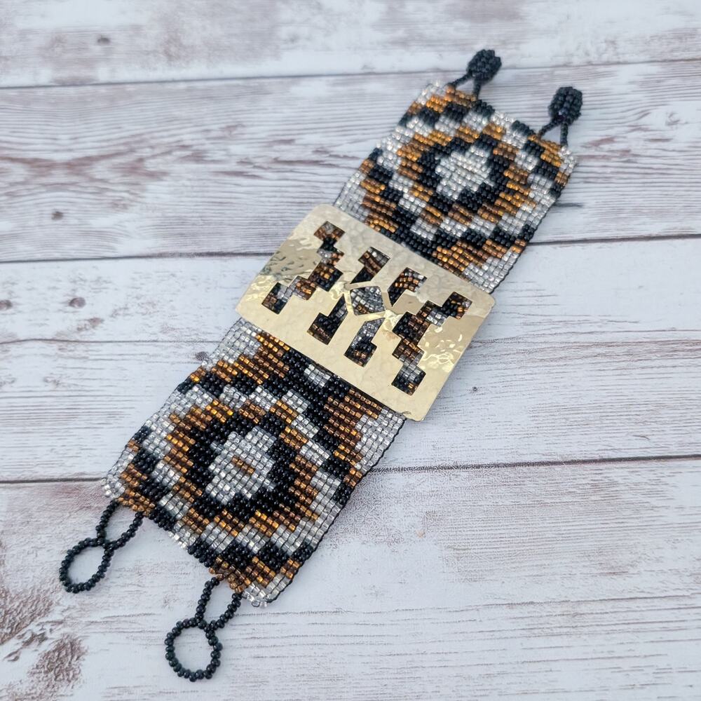 Vintage Bracelet Beaded with Gold Tone - Wide Bracelet